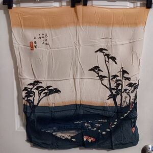 Vintage Japanese Rayon Textile Panel Oimatsu Pine Landscape Fujimyabi